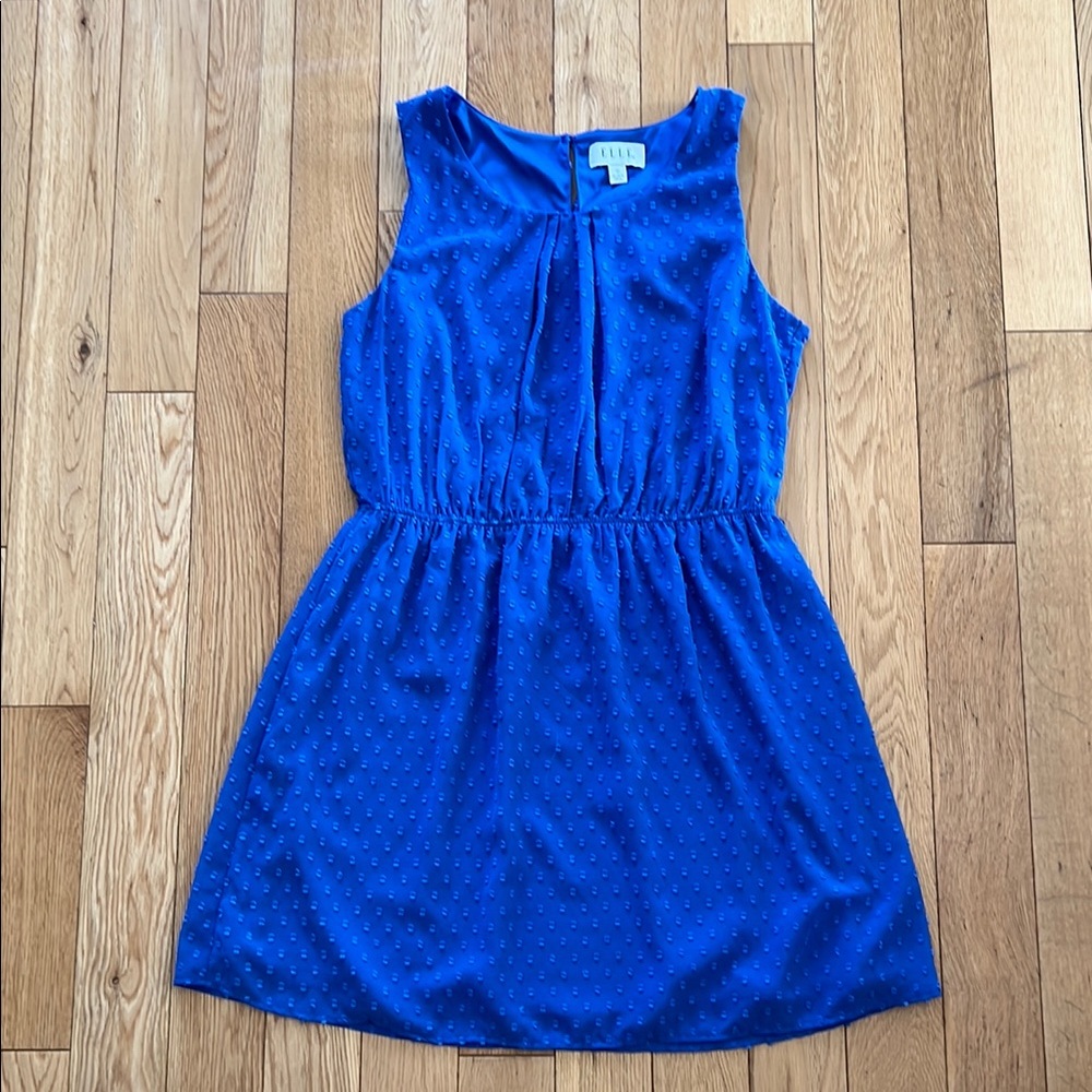 Elle Blue Short Overlay Textured Dress, used but great condition